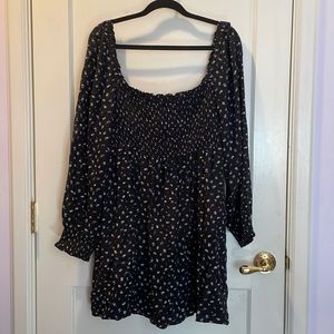 Wild Fable Shirred Black Floral Peasant Dress